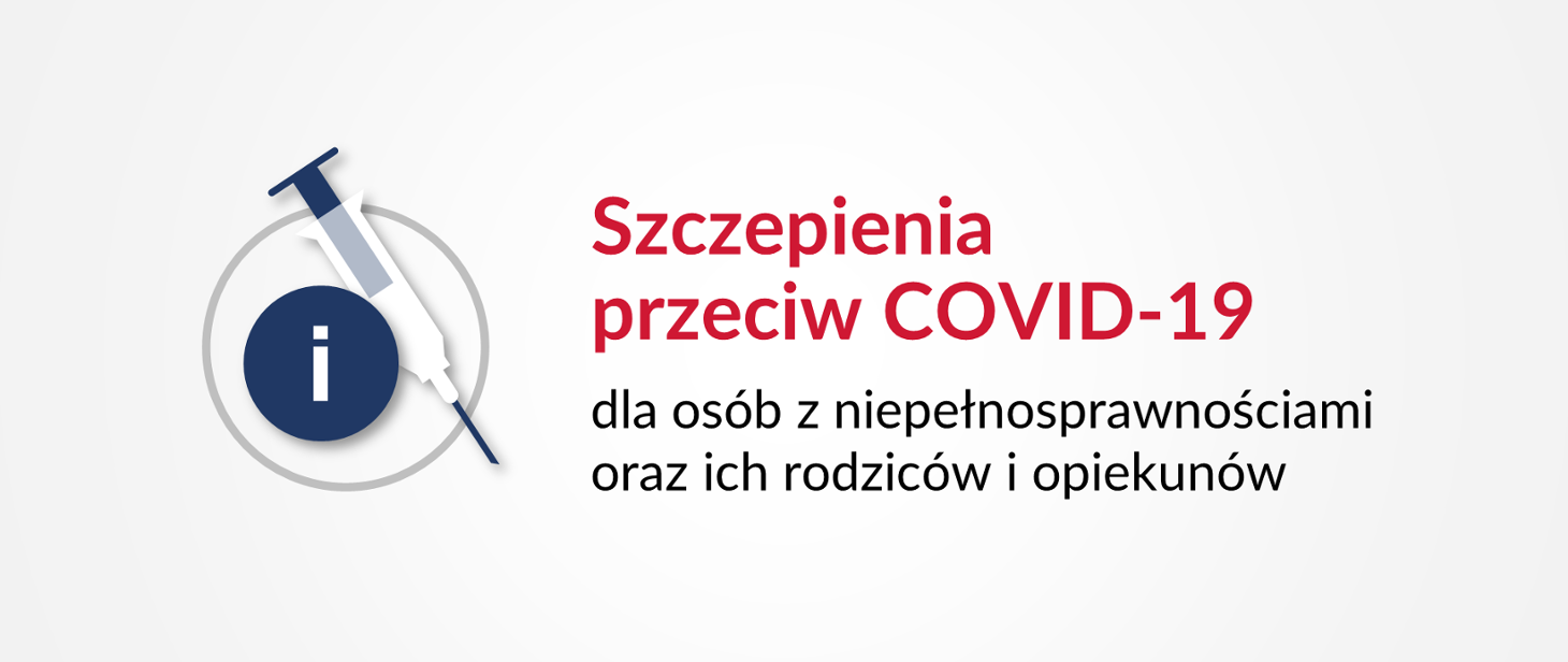 Grafika z tekstem: "Szczepienia przeciw COVID-19 dla osób z niepełnosprawnościami oraz ich rodziców i opiekunów"